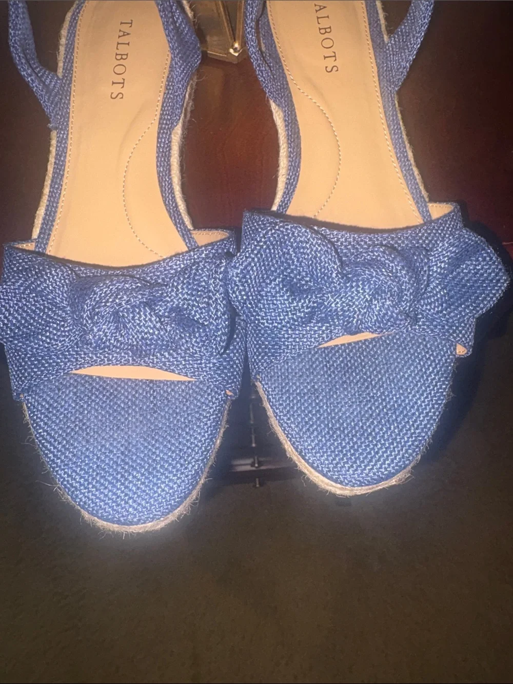 Talbots Navy Bow Espadrille Wedge Sandals